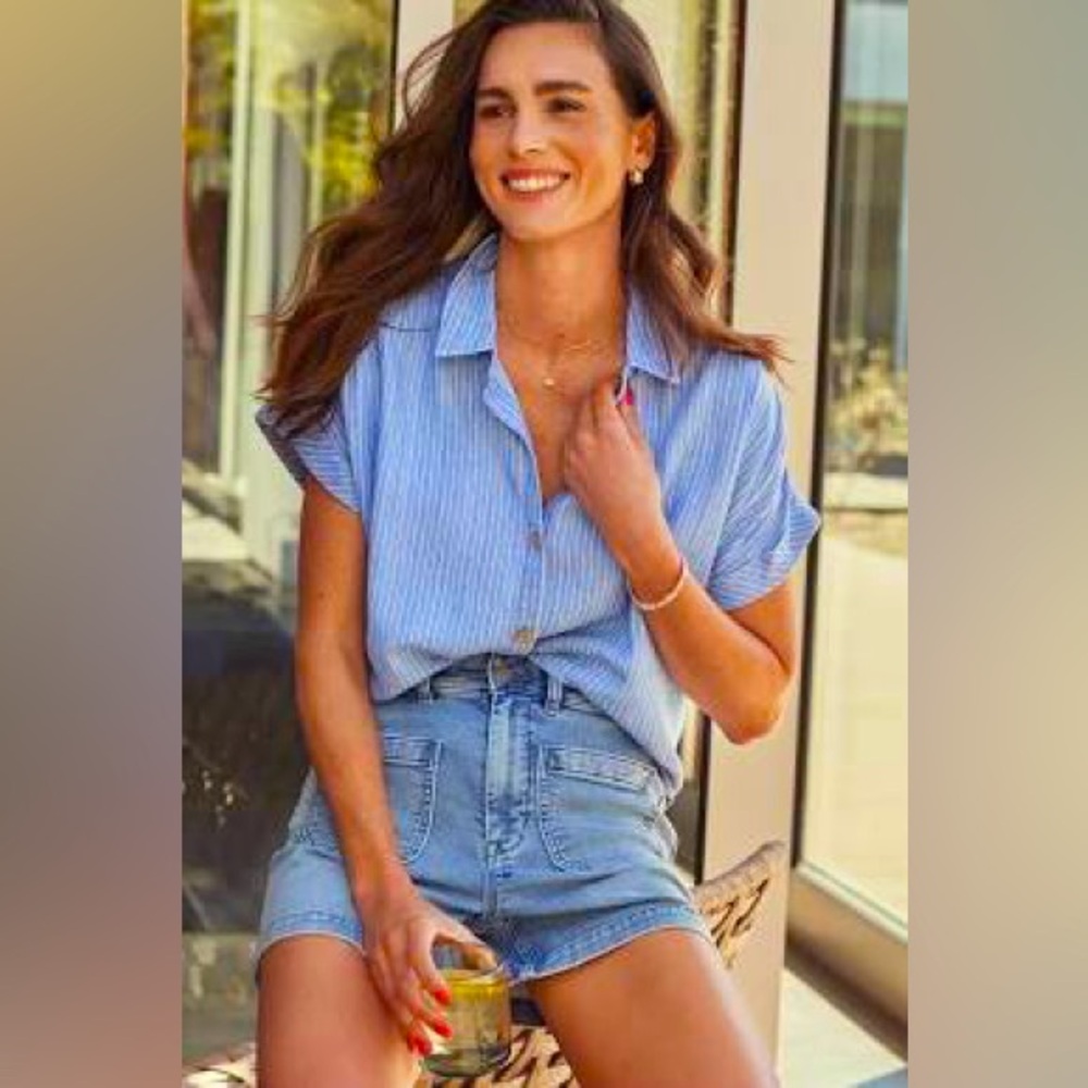 Faherty Breeze Shirt Blue Stripped Blouse Size Medium